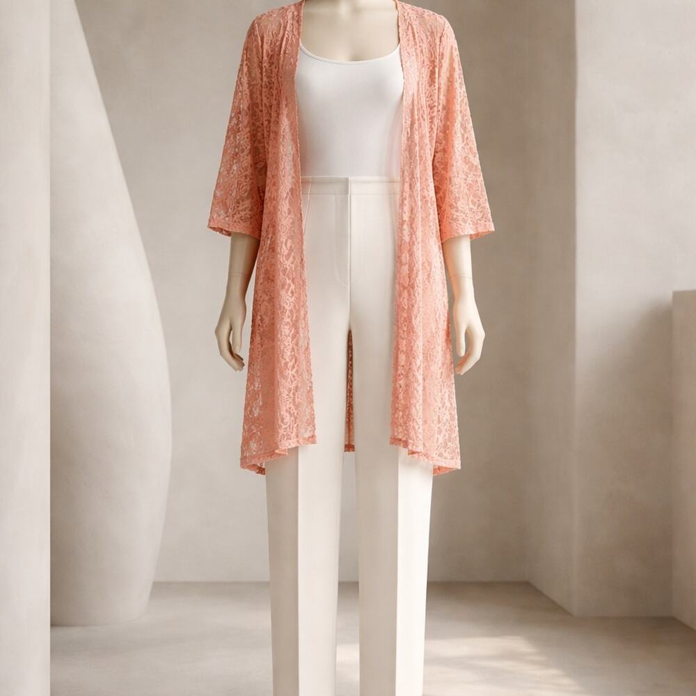 Floral Lace Open Front Summer Sexy Feminine Boho Y2K Cardigan Kimono SZ L